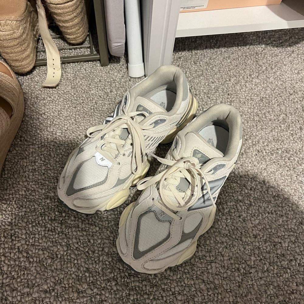 New Balance Cream and Gray Athletic Shoes